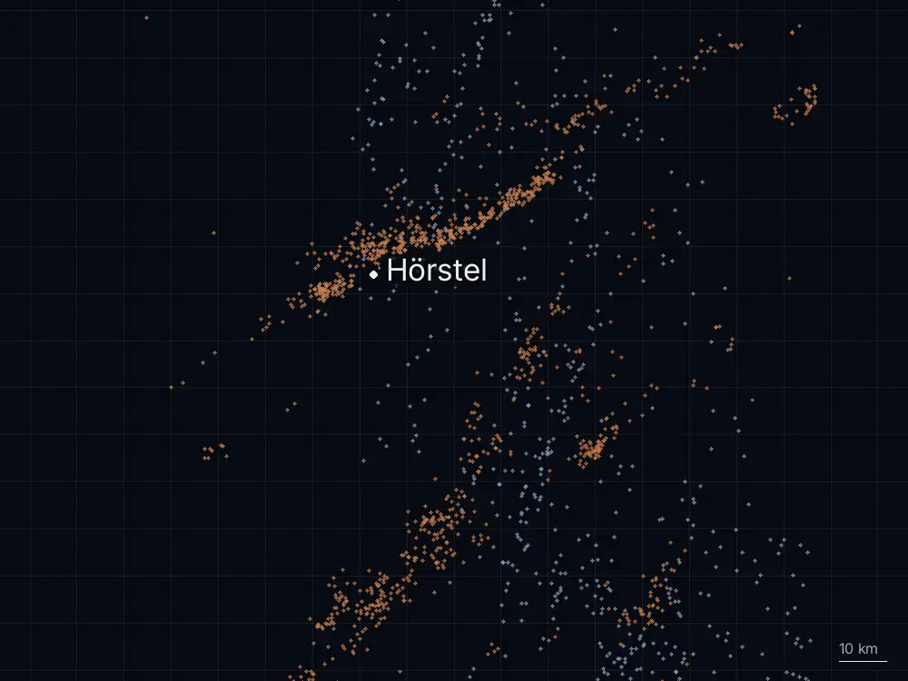 Karte der Blitze bei Hörstel am Mittwoch, 10. Juli 2024