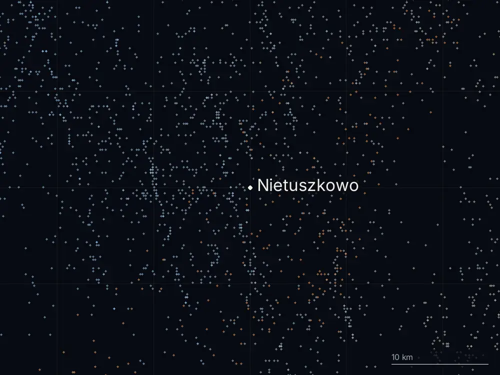 Karte der Blitze bei Nietuszkowo am Mittwoch, 10. Juli 2024