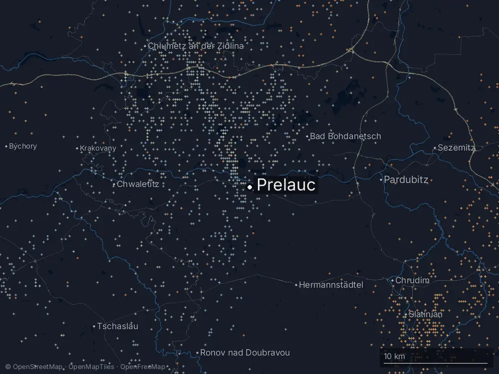 Karte der Blitze bei Prelauc am Mittwoch, 10. Juli 2024
