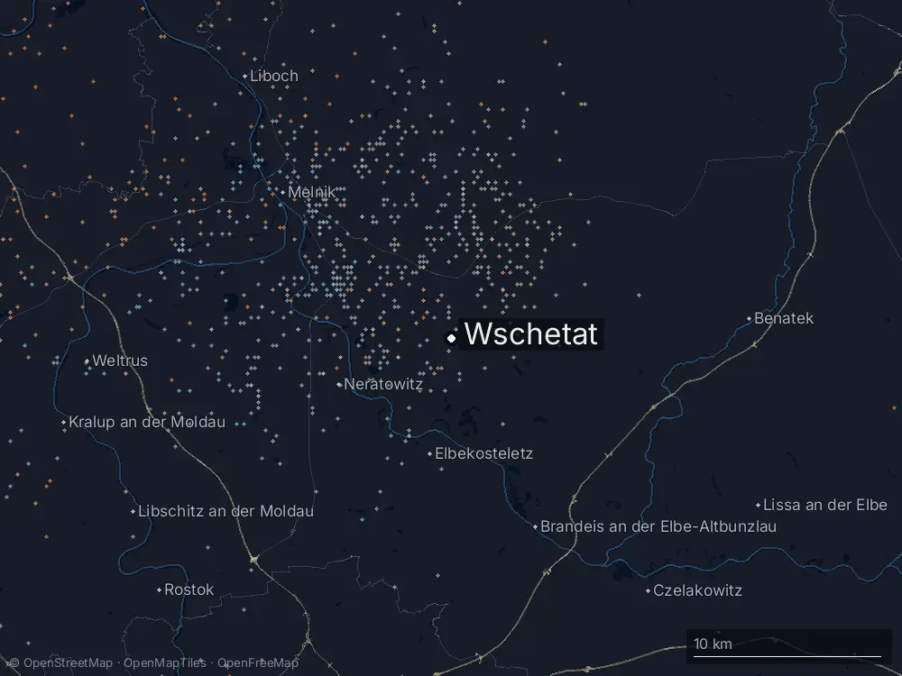 Karte der Blitze bei Wschetat am Mittwoch, 10. Juli 2024