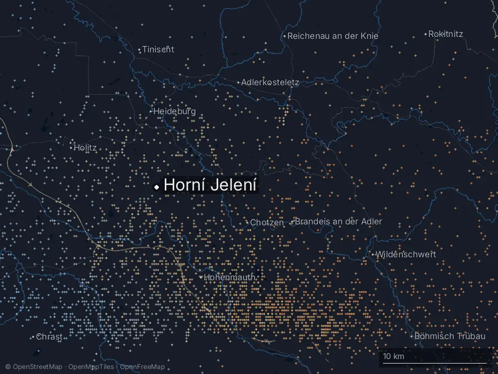 Karte der Blitze bei Horní Jelení am Donnerstag, 11. Juli 2024