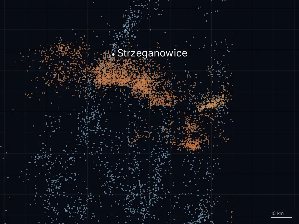 Karte der Blitze bei Strzeganowice am Donnerstag, 11. Juli 2024
