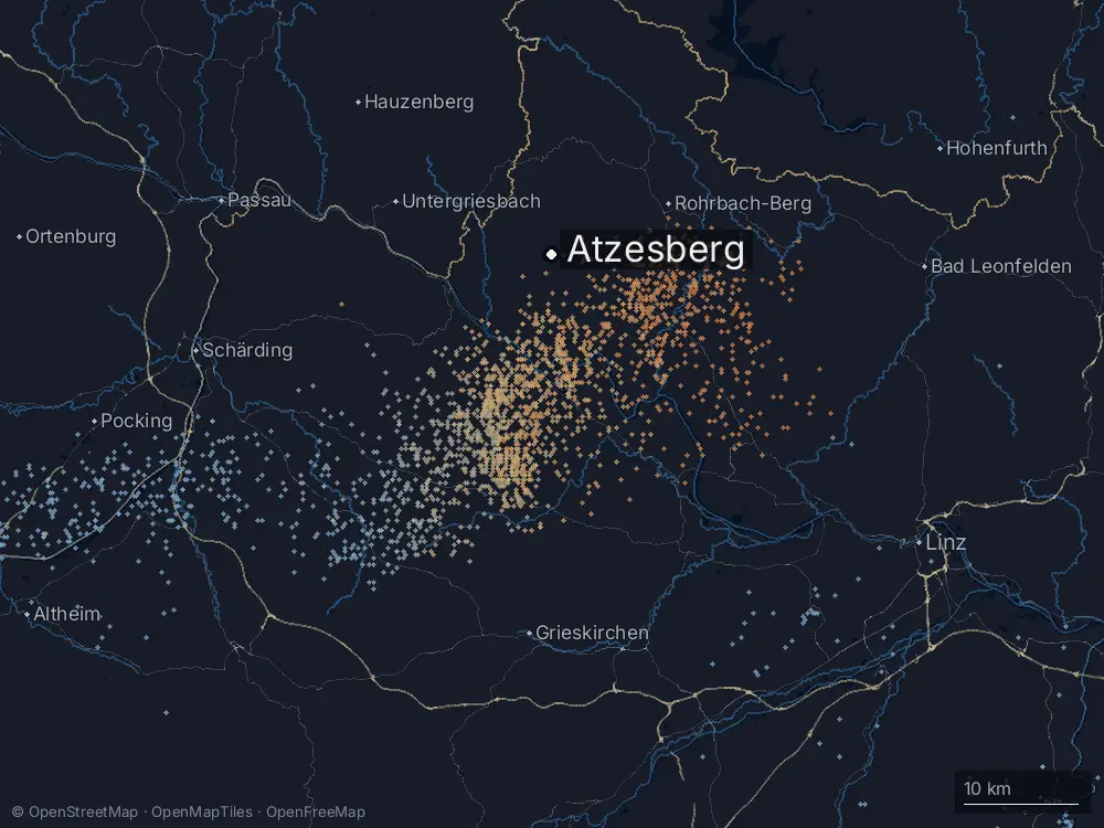 Karte der Blitze bei Atzesberg am Freitag, 12. Juli 2024
