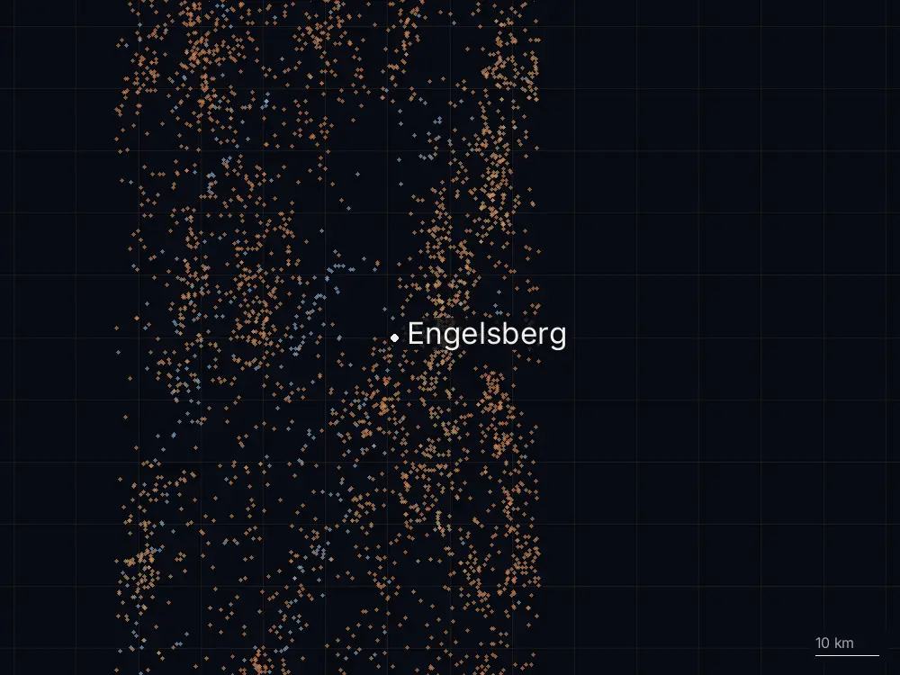 Karte der Blitze bei Engelsberg am Freitag, 12. Juli 2024