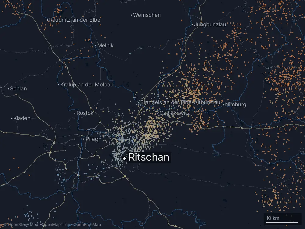 Karte der Blitze bei Ritschan am Freitag, 12. Juli 2024