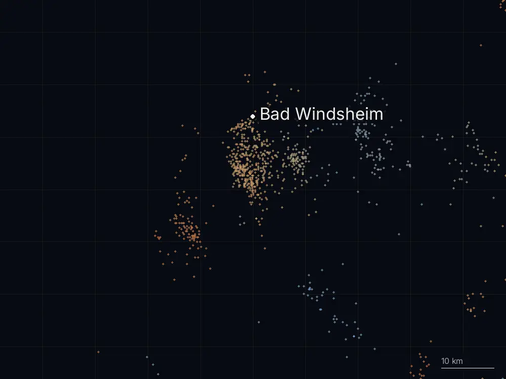 Karte der Blitze bei Bad Windsheim am Samstag, 20. Juli 2024