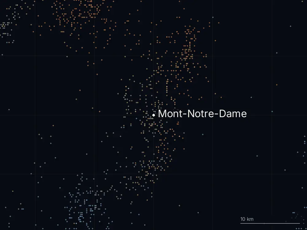 Karte der Blitze bei Mont-Notre-Dame am Samstag, 20. Juli 2024
