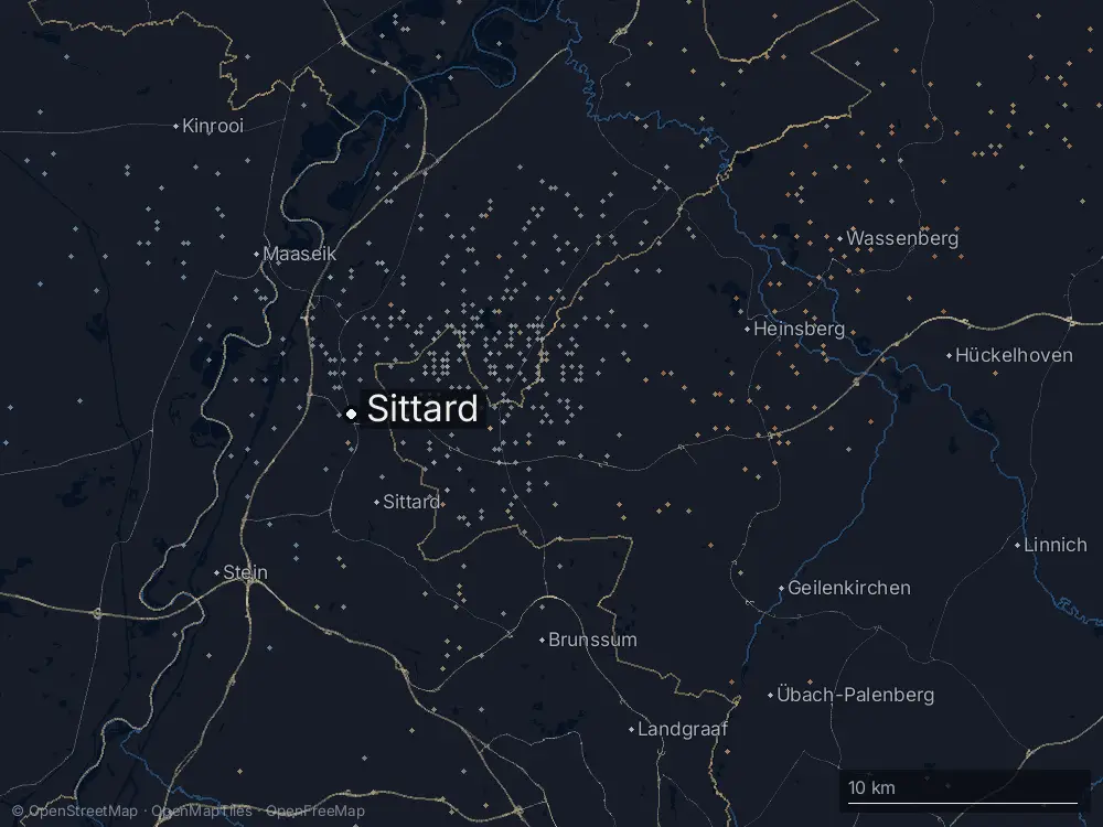 Karte der Blitze bei Sittard am Samstag, 20. Juli 2024