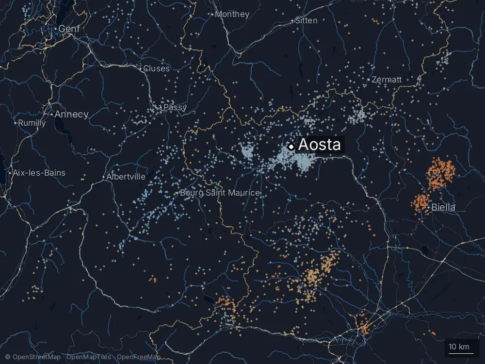 Karte der Blitze bei Aosta am Sonntag, 21. Juli 2024