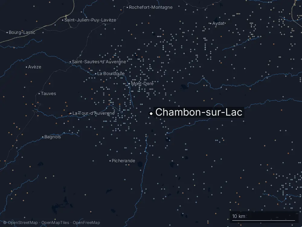 Karte der Blitze bei Chambon-sur-Lac am Sonntag, 21. Juli 2024