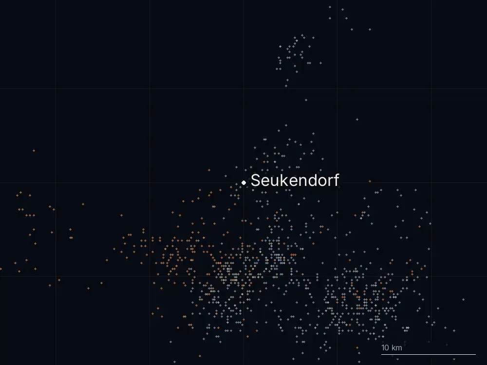 Karte der Blitze bei Seukendorf am Sonntag, 21. Juli 2024