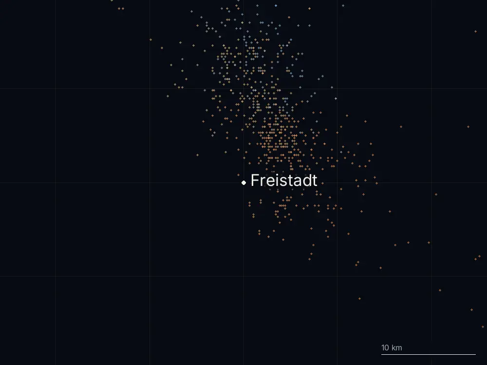 Karte der Blitze bei Freistadt am Montag, 22. Juli 2024
