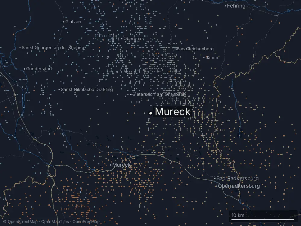 Karte der Blitze bei Mureck am Sonntag, 28. Juli 2024