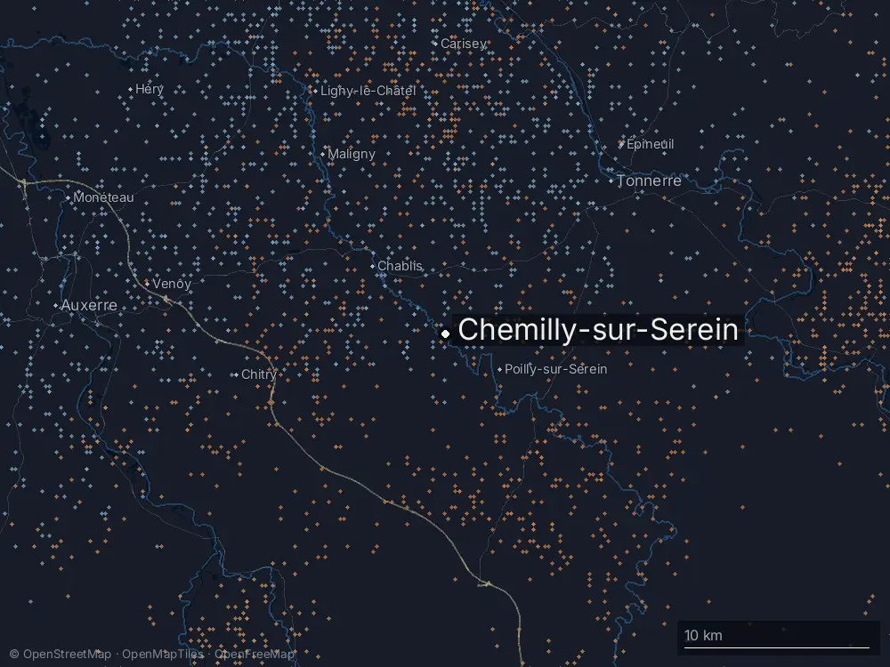 Karte der Blitze bei Chemilly-sur-Serein am Mittwoch, 31. Juli 2024
