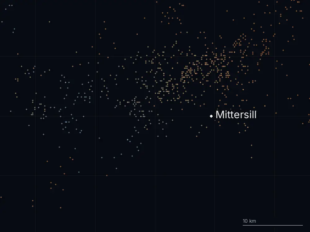 Karte der Blitze bei Mittersill am Mittwoch, 31. Juli 2024