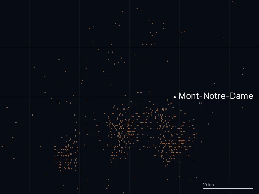 Karte der Blitze bei Mont-Notre-Dame am Mittwoch, 31. Juli 2024