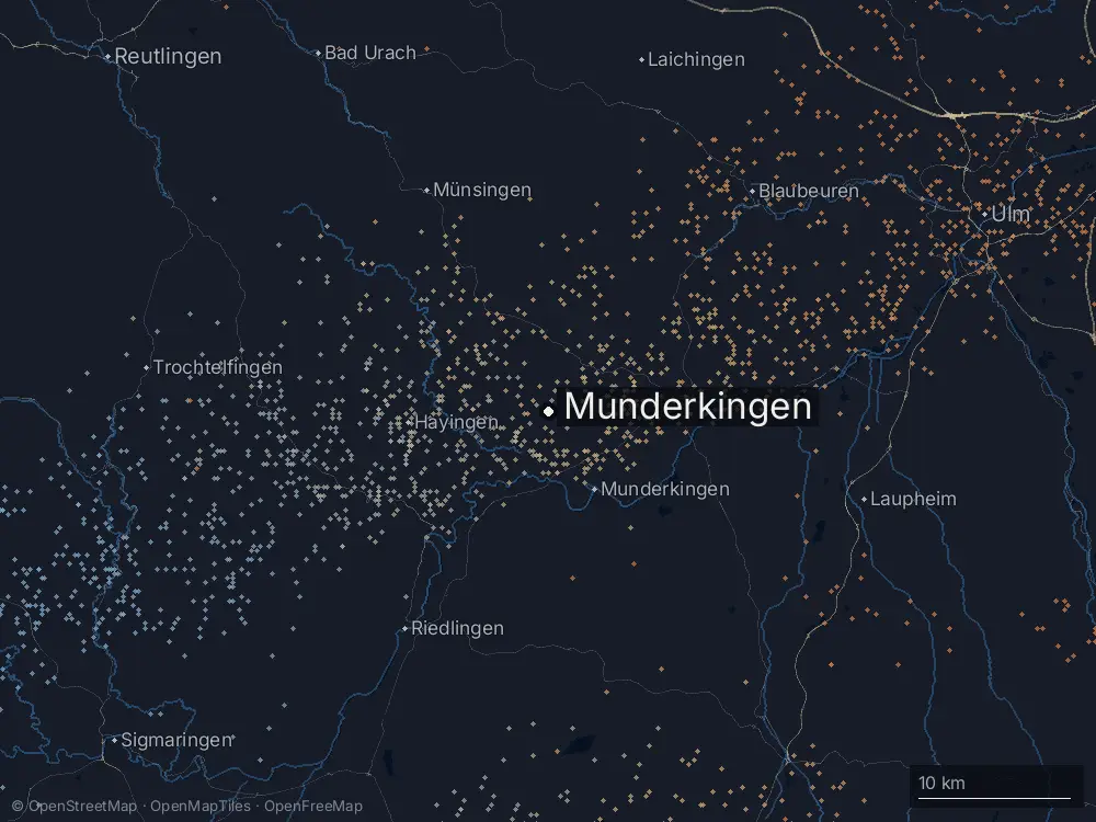 Karte der Blitze bei Munderkingen am Mittwoch, 31. Juli 2024