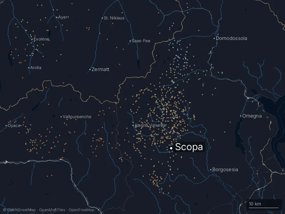 Karte der Blitze bei Scopa am Mittwoch, 31. Juli 2024