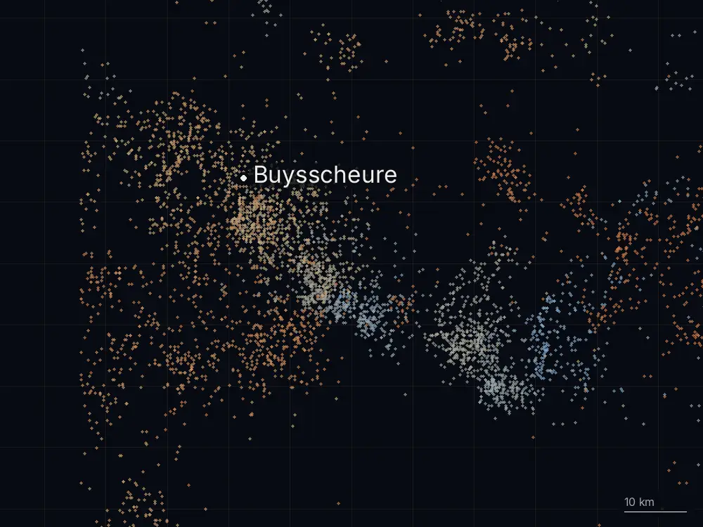 Karte der Blitze bei Buysscheure am Donnerstag, 1. August 2024