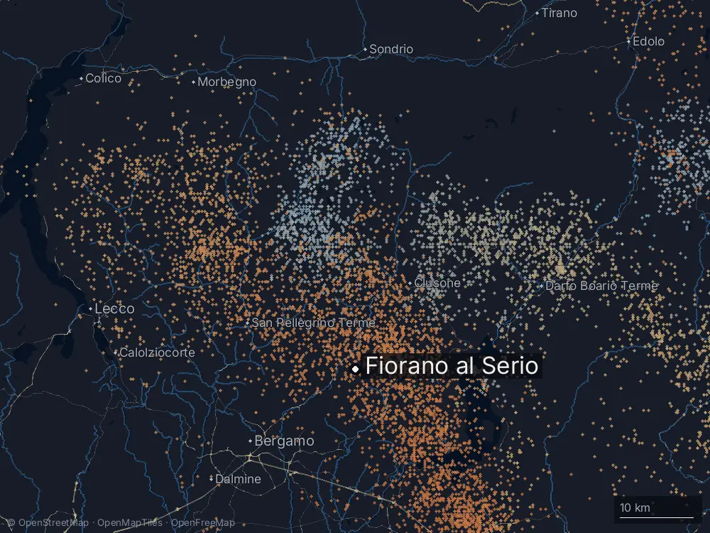 Karte der Blitze bei Fiorano al Serio am Donnerstag, 1. August 2024