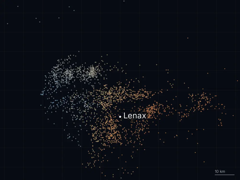 Karte der Blitze bei Lenax am Donnerstag, 1. August 2024