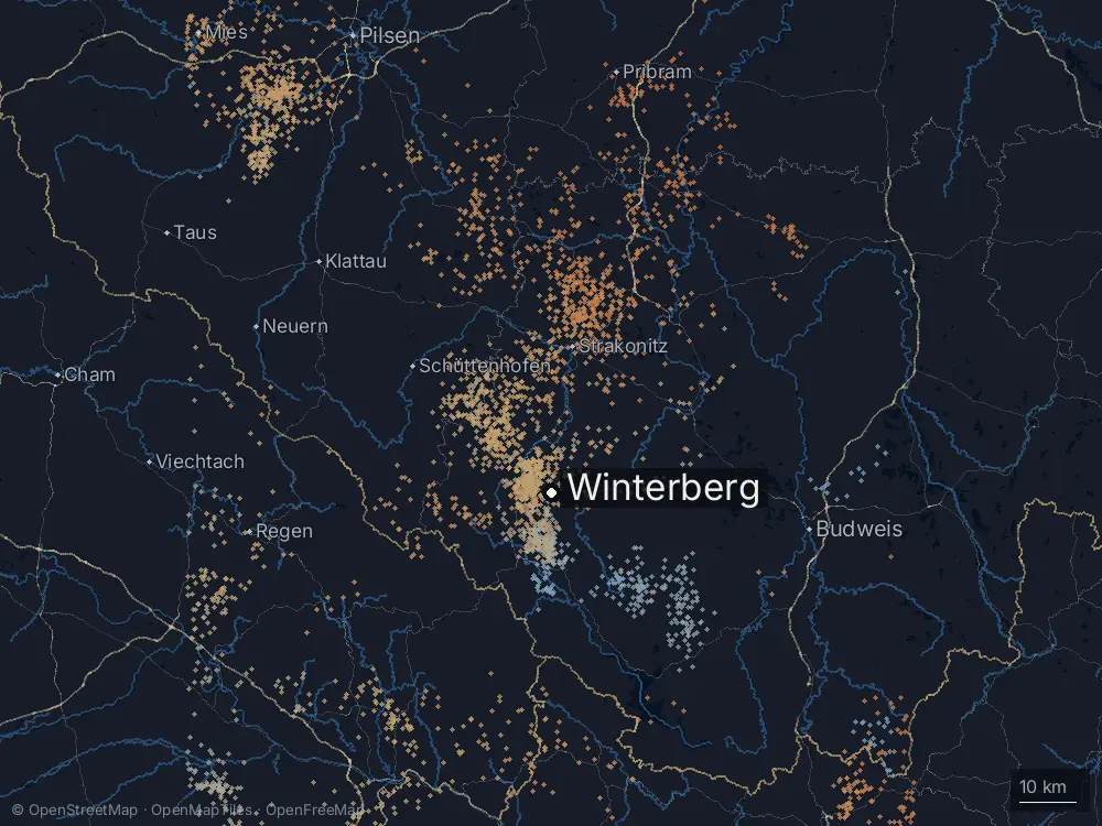 Karte der Blitze bei Winterberg am Donnerstag, 1. August 2024