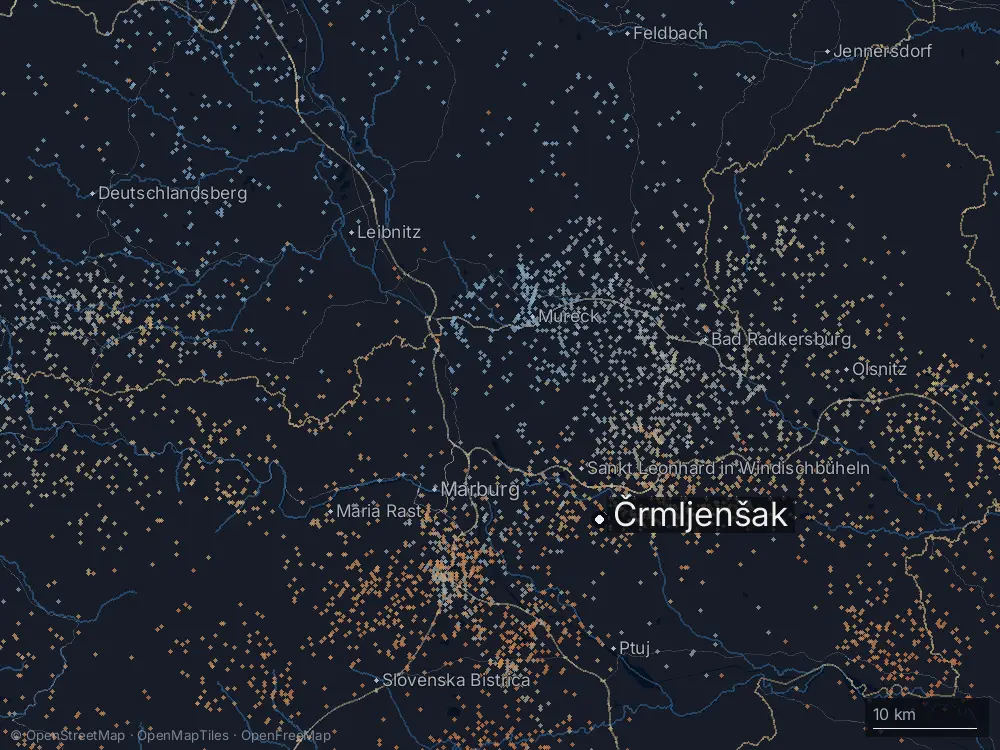 Karte der Blitze bei Črmljenšak am Freitag, 2. August 2024