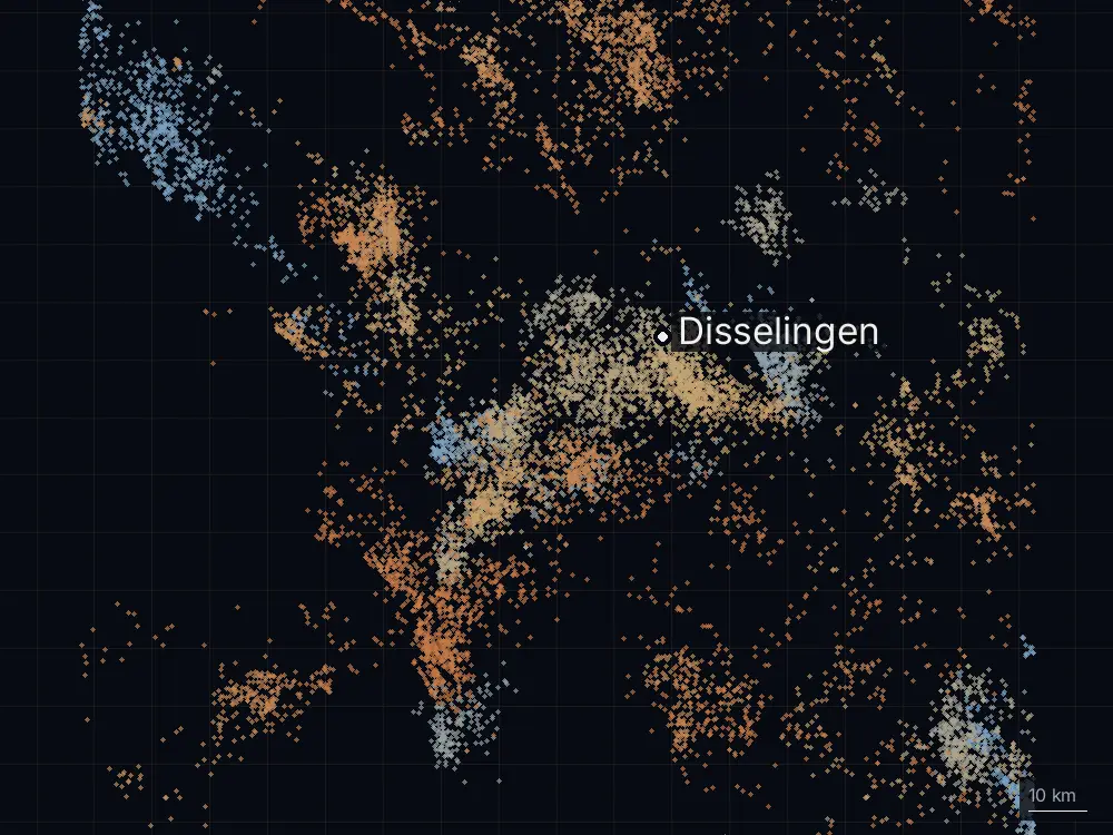 Karte der Blitze bei Disselingen am Freitag, 2. August 2024