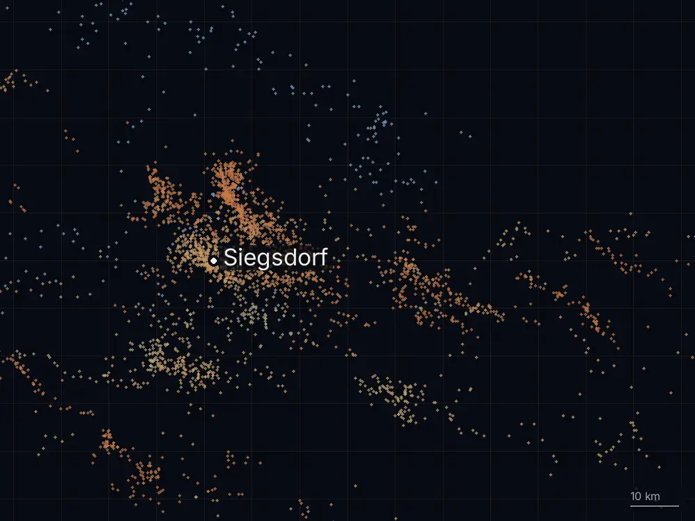 Karte der Blitze bei Siegsdorf am Freitag, 2. August 2024