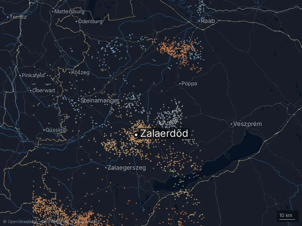Karte der Blitze bei Zalaerdőd am Freitag, 2. August 2024