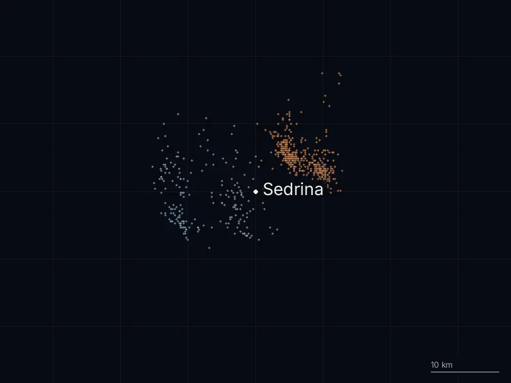 Karte der Blitze bei Sedrina am Dienstag, 6. August 2024