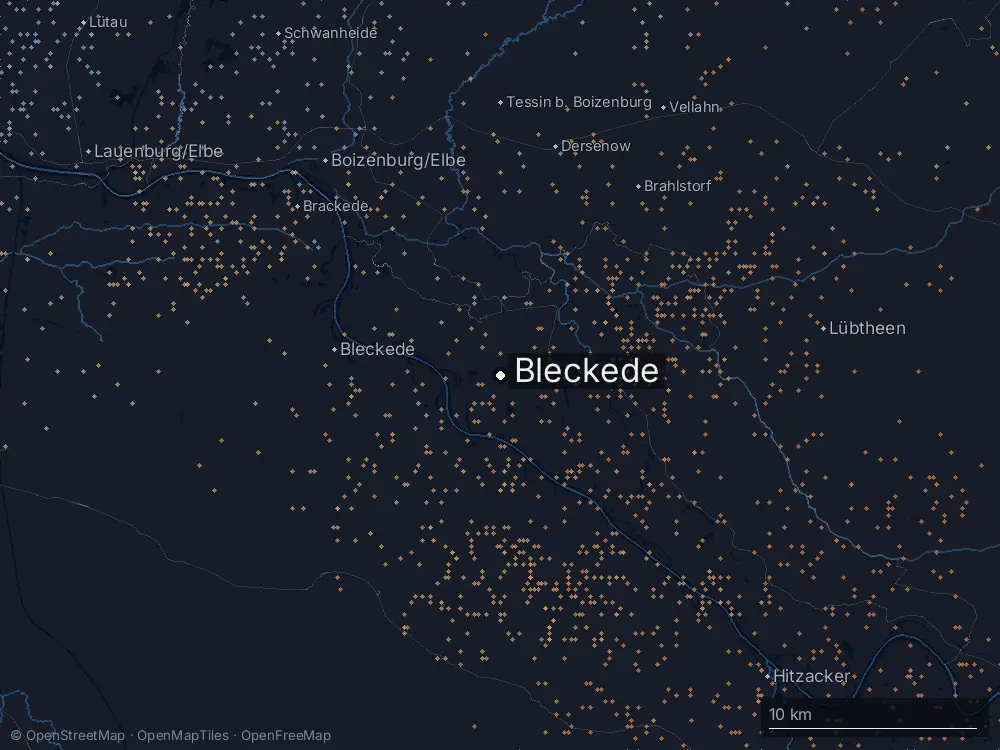 Karte der Blitze bei Bleckede am Mittwoch, 7. August 2024