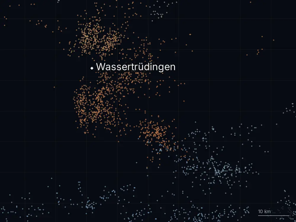 Karte der Blitze bei Wassertrüdingen am Mittwoch, 7. August 2024
