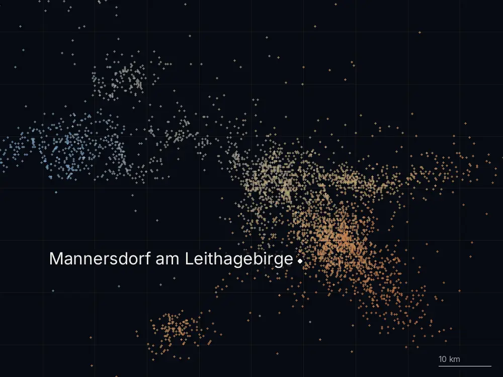 Karte der Blitze bei Mannersdorf am Leithagebirge am Dienstag, 13. August 2024