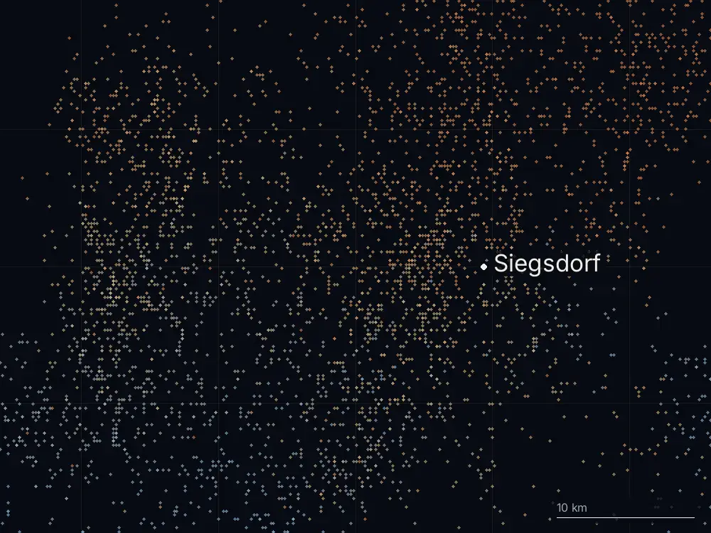Karte der Blitze bei Siegsdorf am Dienstag, 13. August 2024