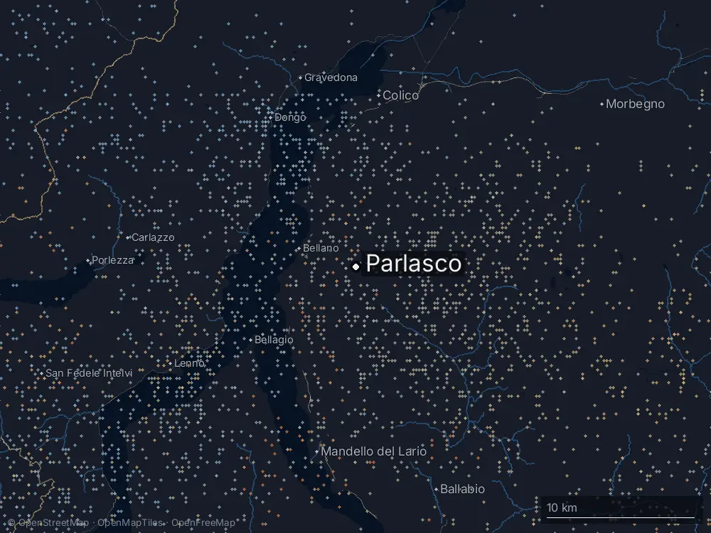 Karte der Blitze bei Parlasco am Montag, 26. August 2024