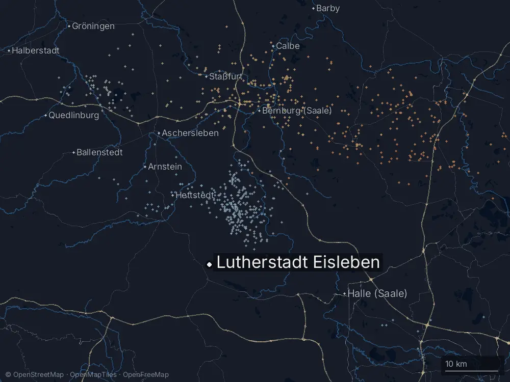 Karte der Blitze bei Lutherstadt Eisleben am Samstag, 31. August 2024