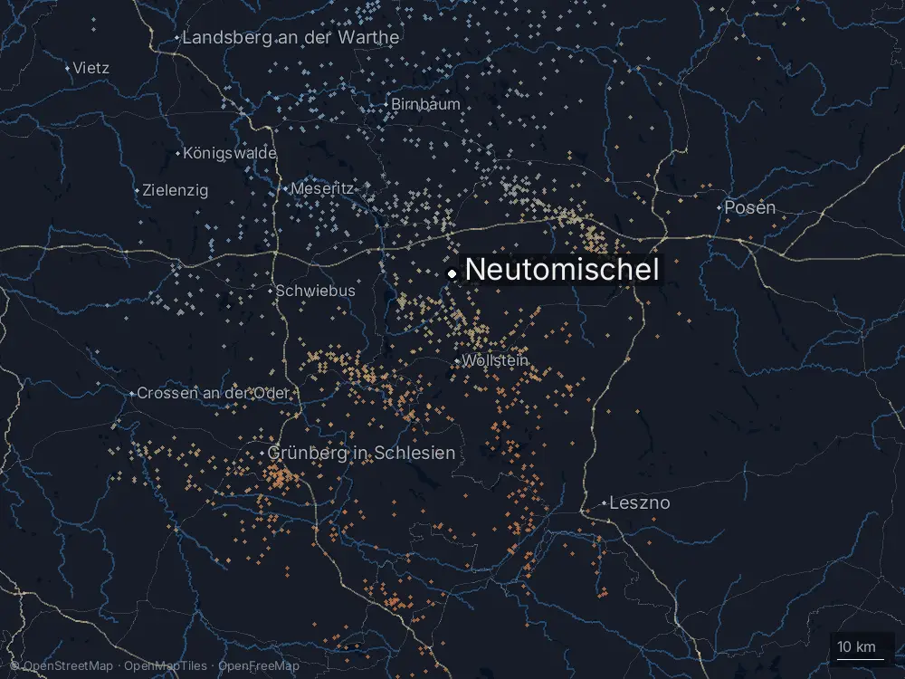 Karte der Blitze bei Neutomischel am Samstag, 31. August 2024
