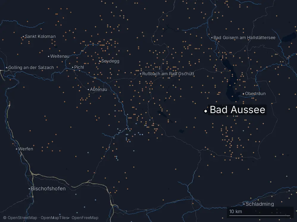 Karte der Blitze bei Bad Aussee am Sonntag, 1. September 2024