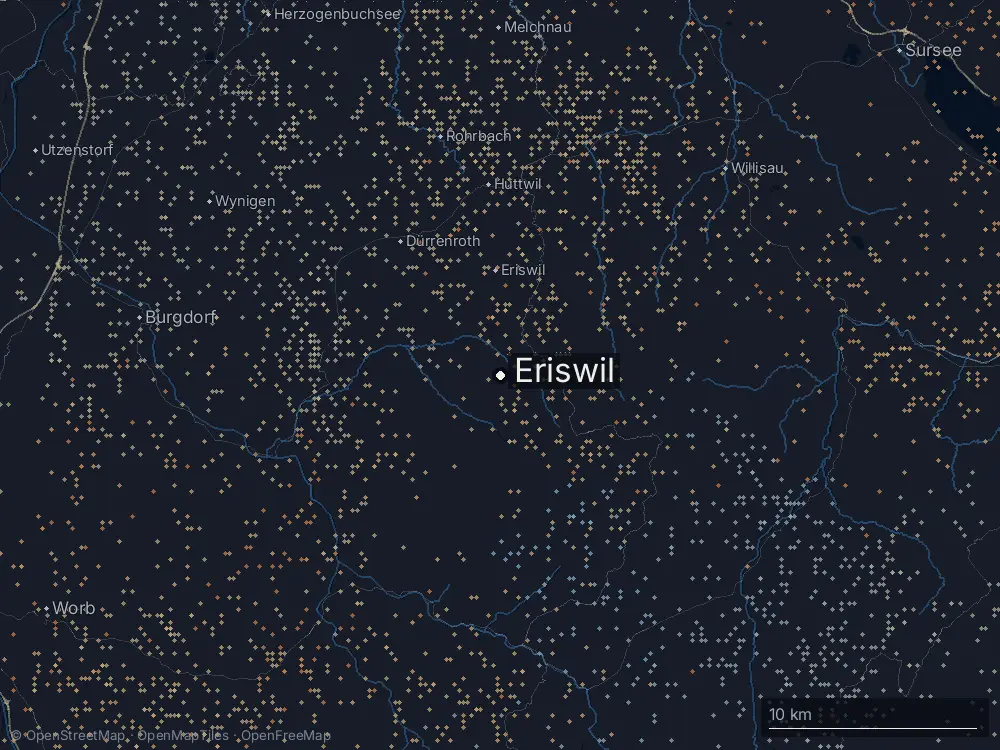 Karte der Blitze bei Eriswil am Sonntag, 1. September 2024
