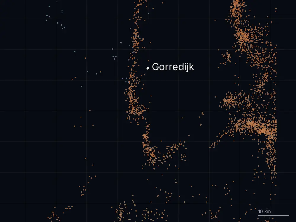 Karte der Blitze bei Gorredijk am Montag, 2. September 2024