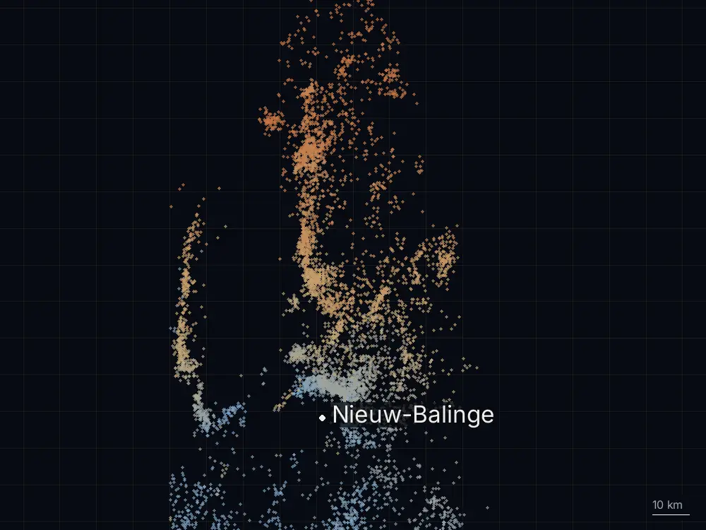 Karte der Blitze bei Nieuw-Balinge am Montag, 2. September 2024