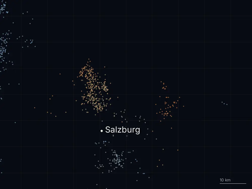 Karte der Blitze bei Salzburg am Dienstag, 3. September 2024