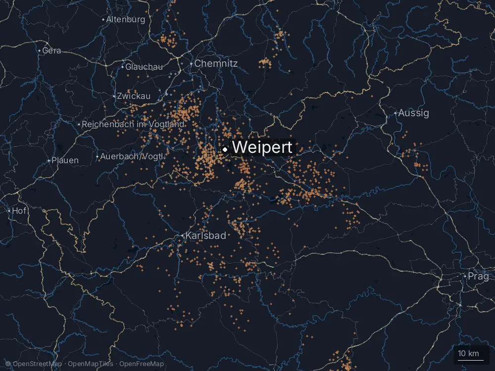Karte der Blitze bei Weipert am Dienstag, 3. September 2024