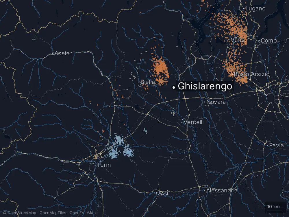 Karte der Blitze bei Ghislarengo am Mittwoch, 4. September 2024
