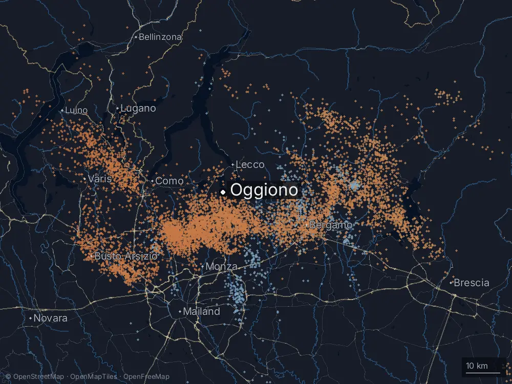 Karte der Blitze bei Oggiono am Mittwoch, 4. September 2024