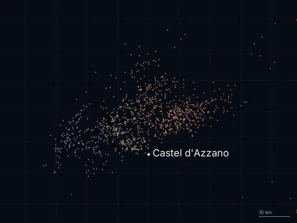 Karte der Blitze bei Castel d'Azzano am Sonntag, 8. September 2024