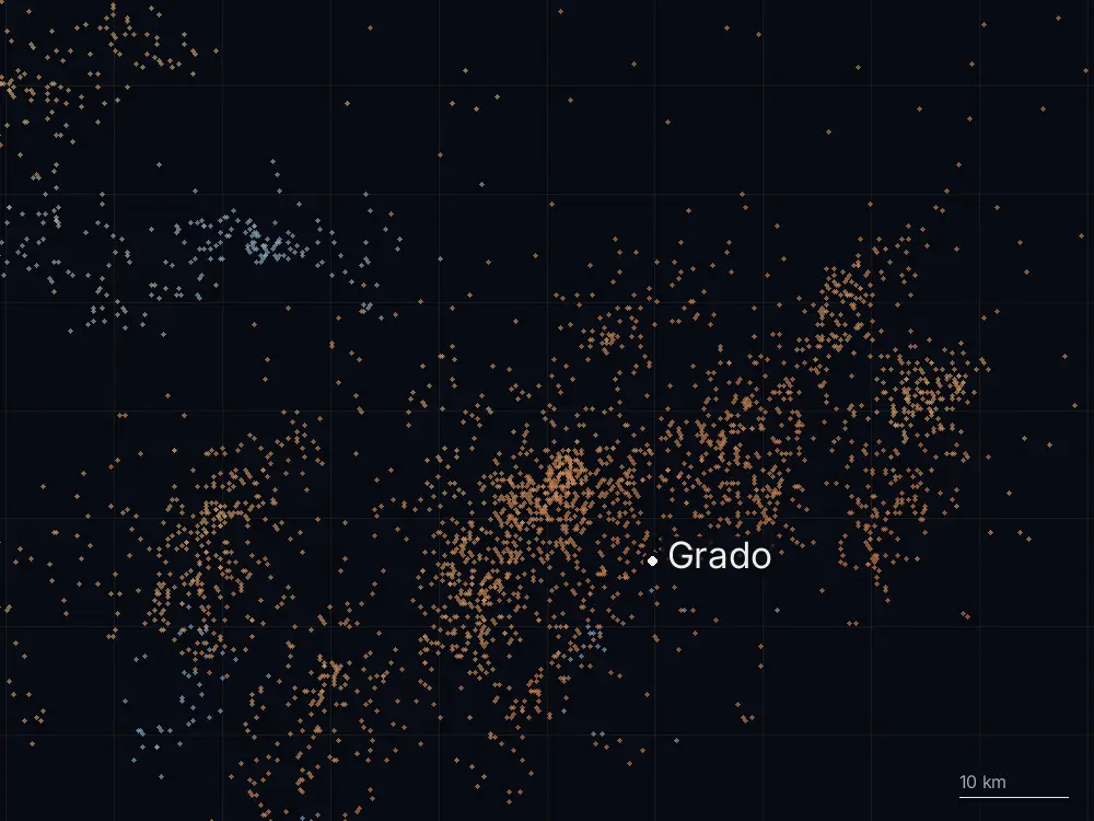 Karte der Blitze bei Grado am Mittwoch, 11. September 2024