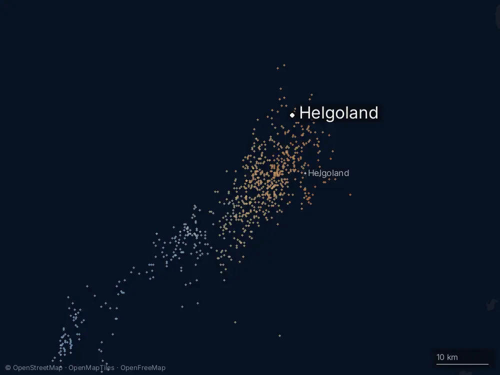 Karte der Blitze bei Helgoland am Montag, 23. September 2024