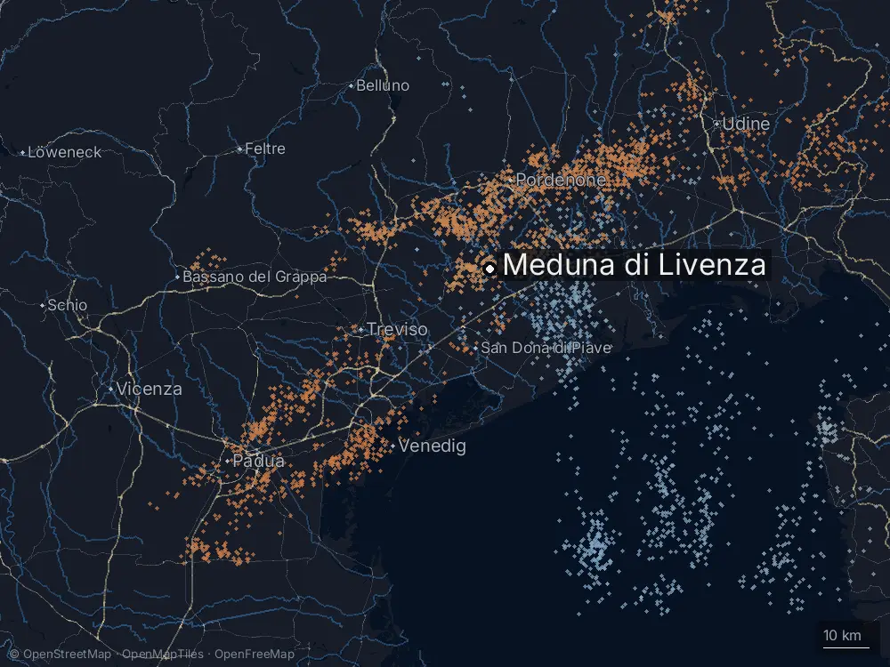 Karte der Blitze bei Meduna di Livenza am Dienstag, 24. September 2024